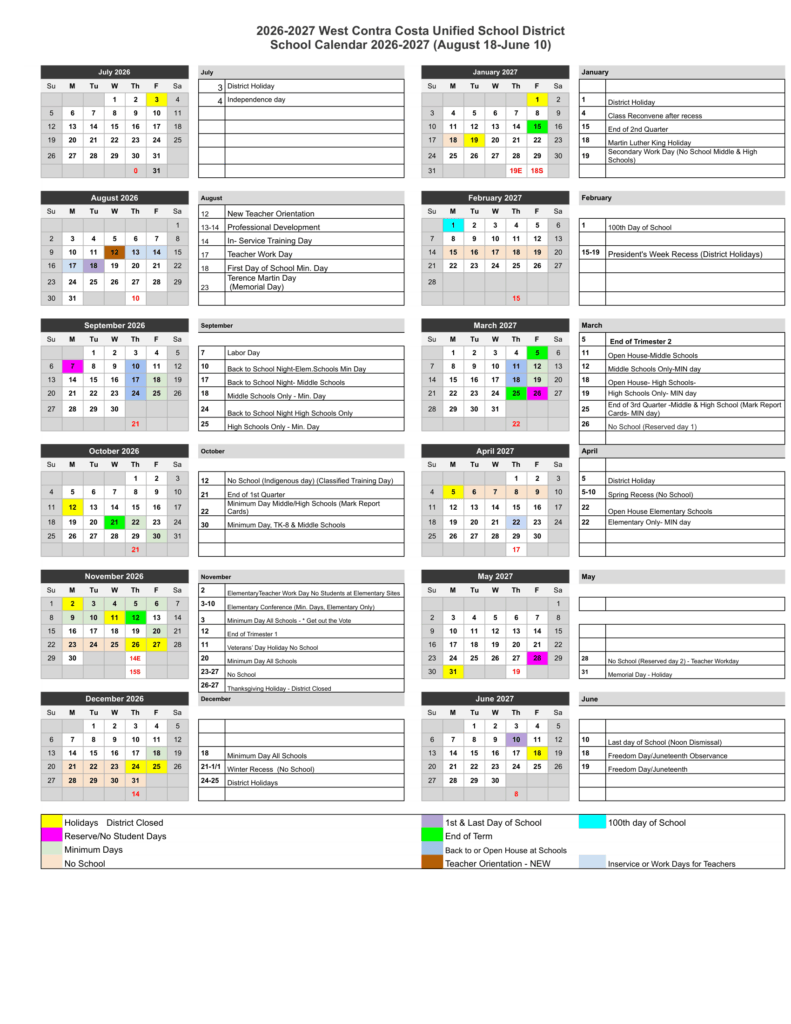 West Contra Costa Unified School District 26-27 Calender