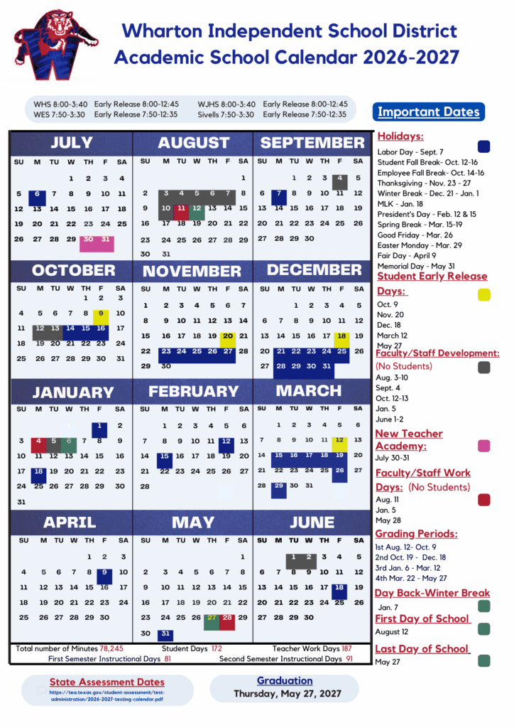 Wharton Independent School District 26-27 Calendar