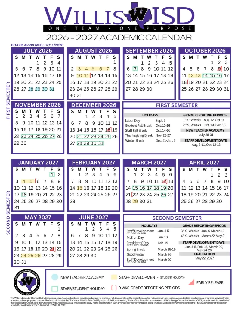 Willis ISD 26-27 Calendar