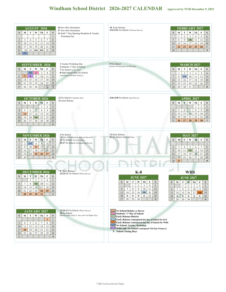 Windham School District Calendar 26-27 Calendar