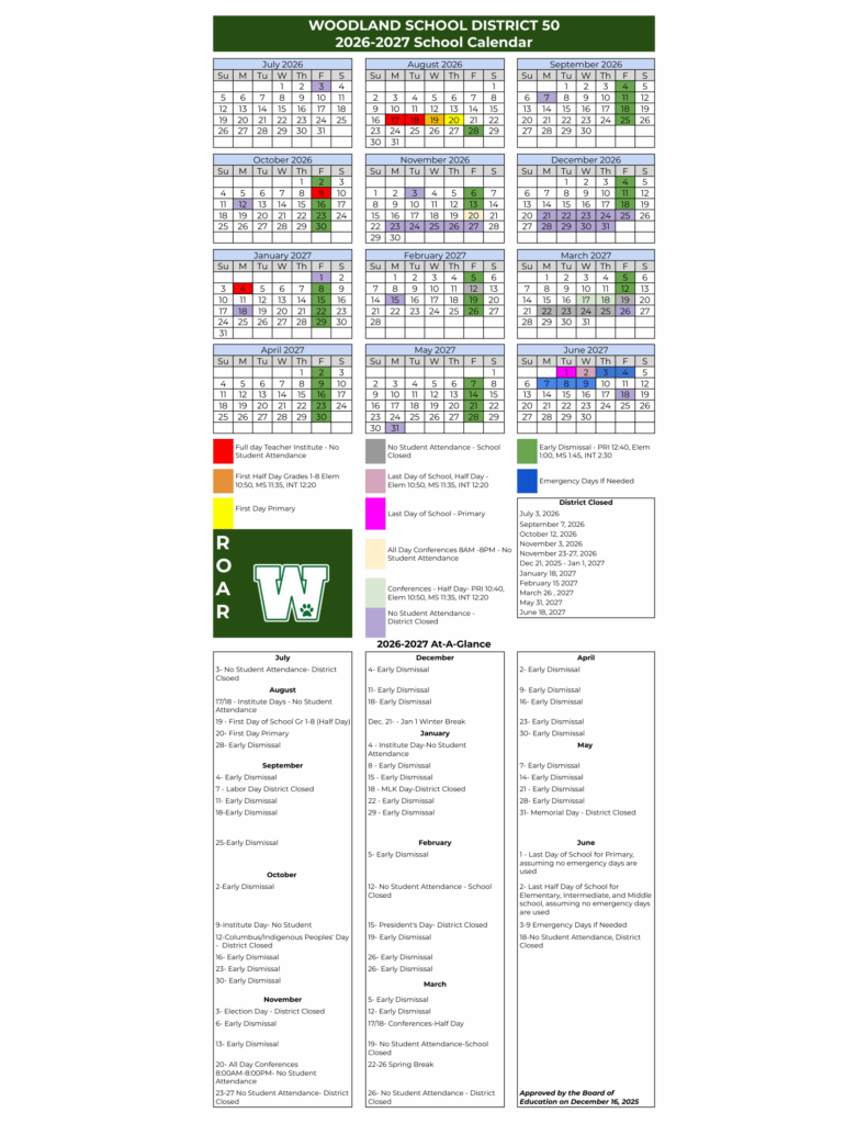 Woodland School District 50 26-27 Calendar