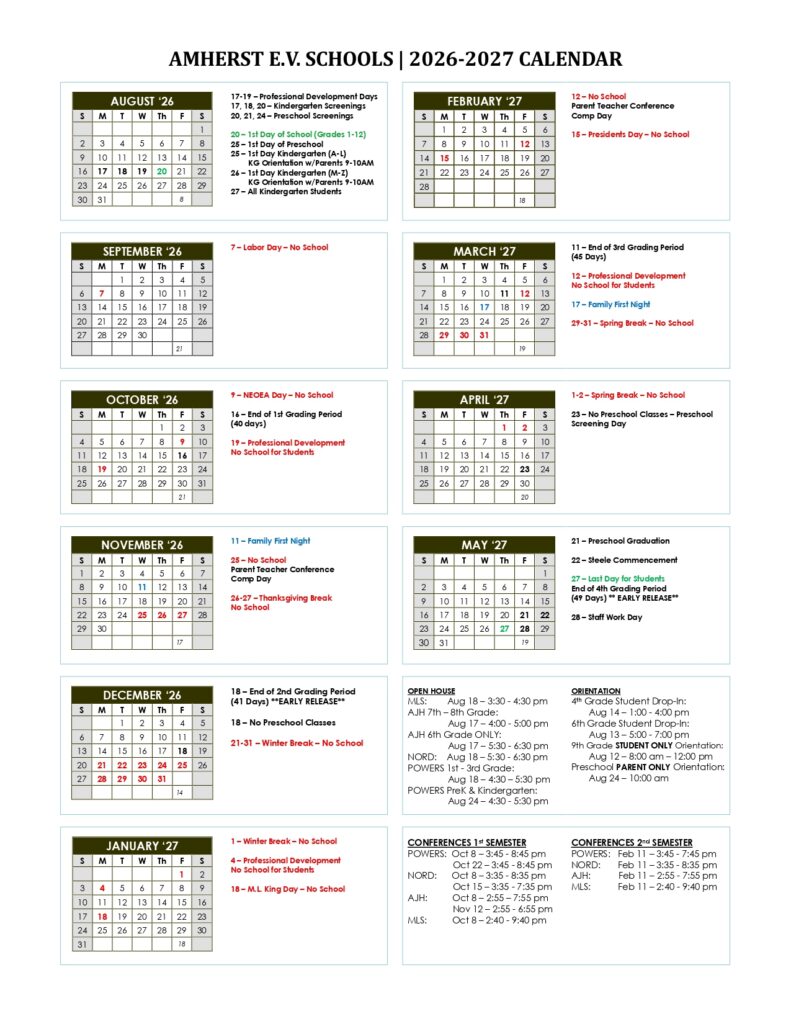 AMHERST E.V. SCHOOLS 2026-2027