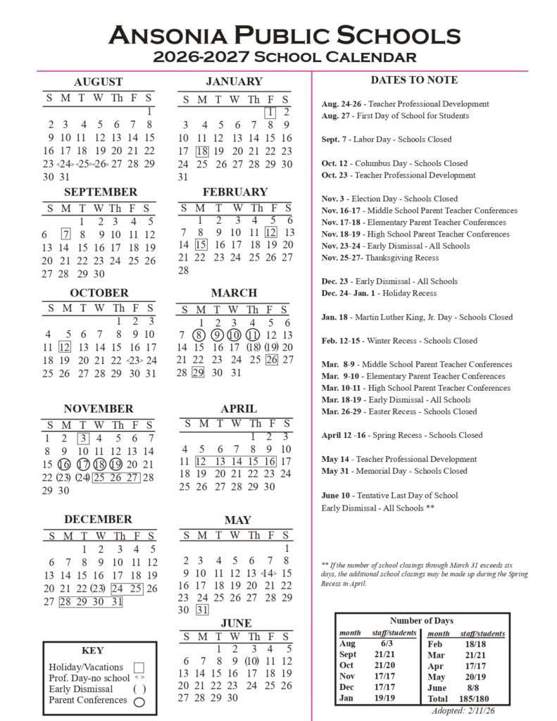 ANSONIA PUBLIC SCHOOLS 2026-2027