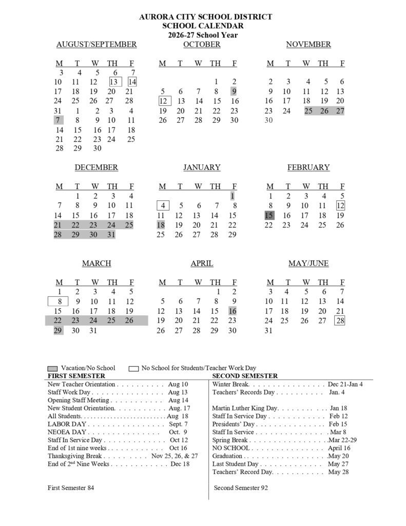 AURORA CITY SCHOOL DISTRICT 2026-27