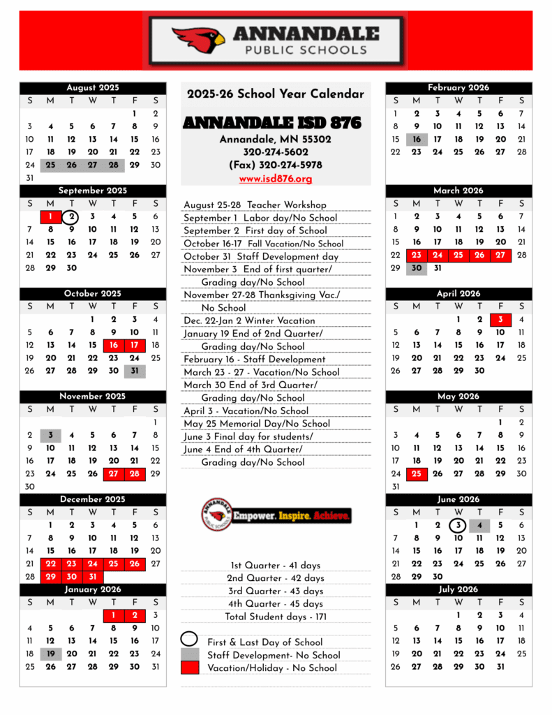 Annandale ISD 876 26-27 Calendar