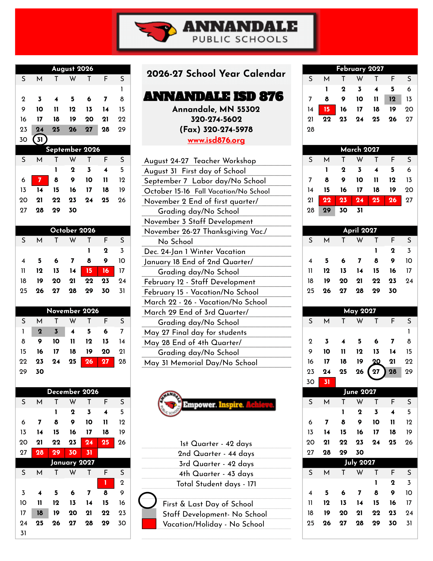 Annandale ISD 876 MN 26-27 Calendar [PDF] 