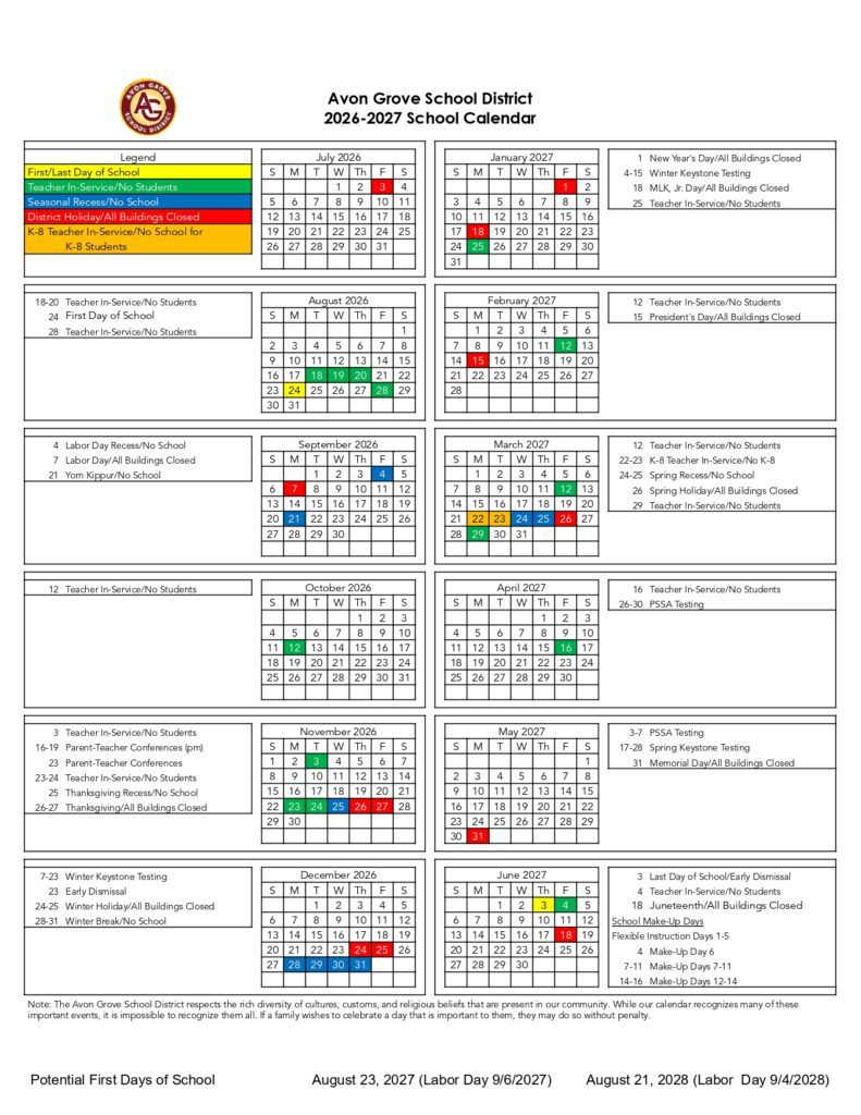 Avon Grove School District 2026-2027