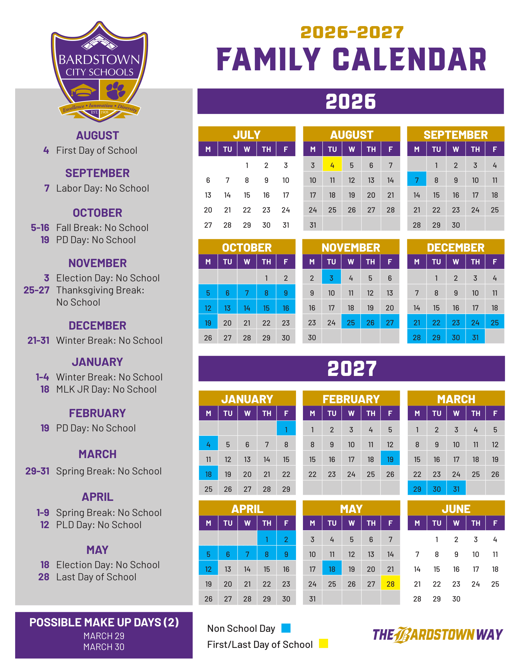 Bardstown City Schools ky Calendar 26-27 Updates