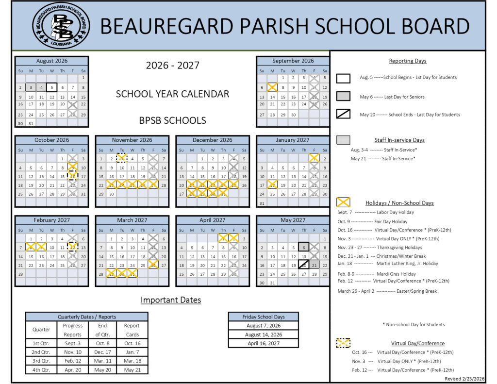 Beauregard Parish School Board Calendar 2026-2027...2