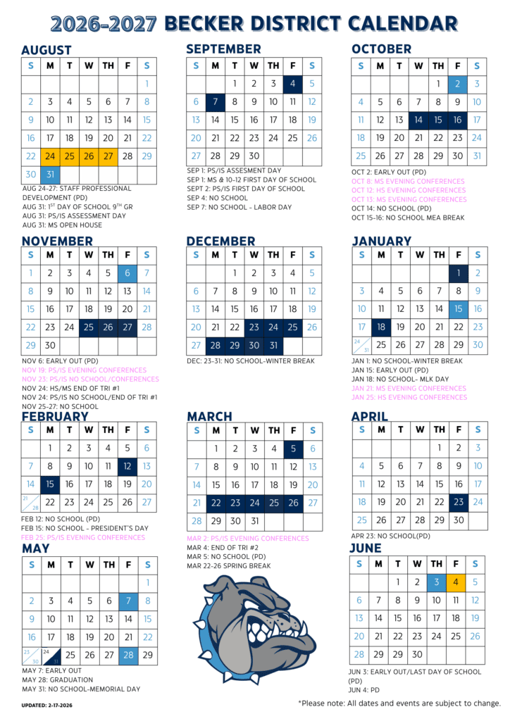 Becker Public Schools 26-27 Calendar