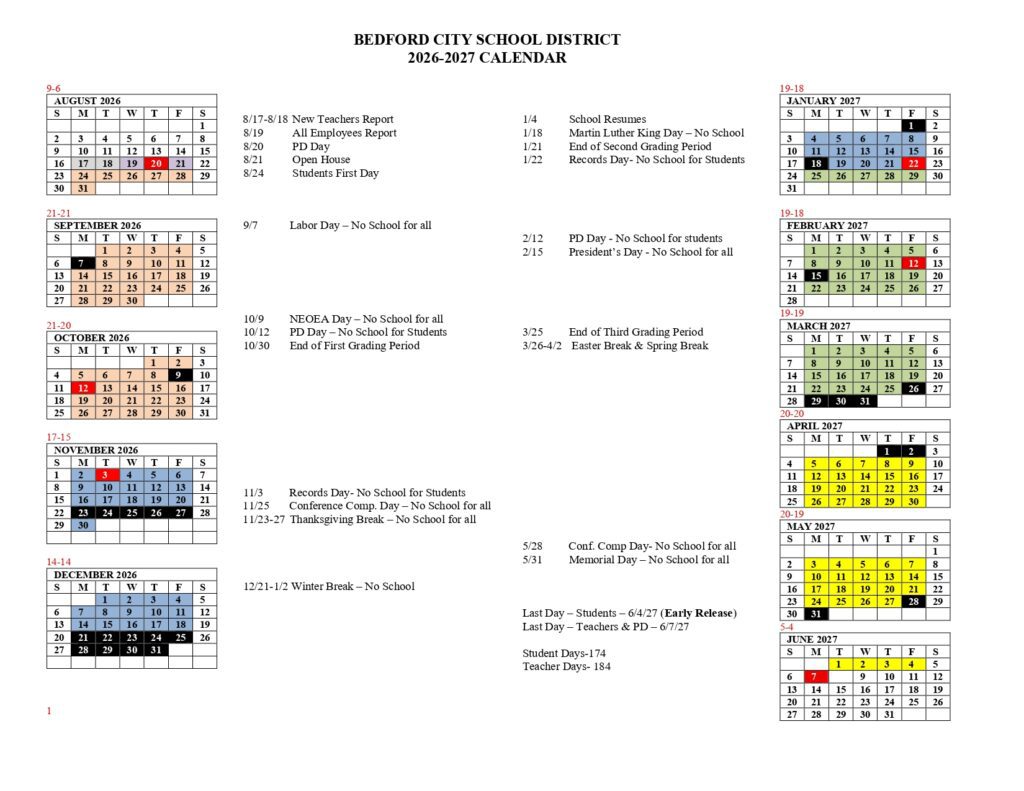 Bedford City School District 2026-2027