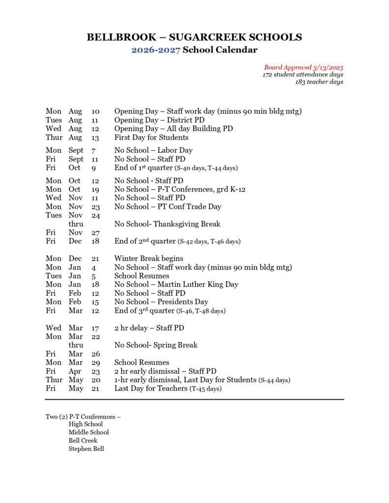 Bellbrook - Sugarcreek Schools 2026-2027