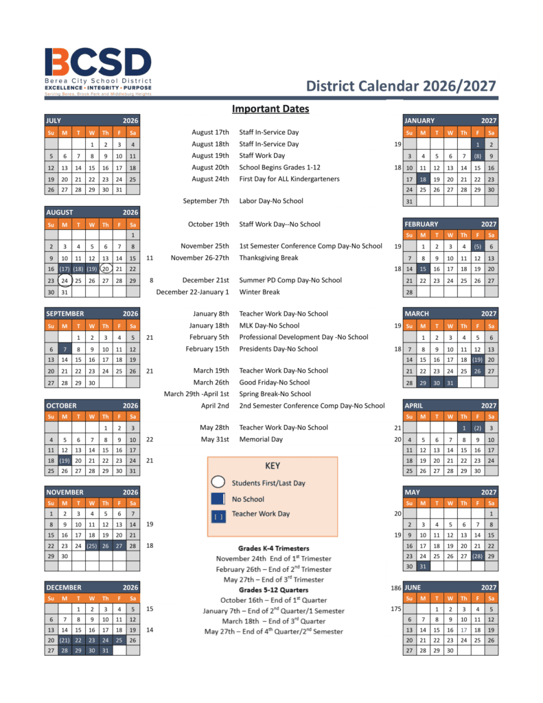 Berea City School District 26-27 Calendar