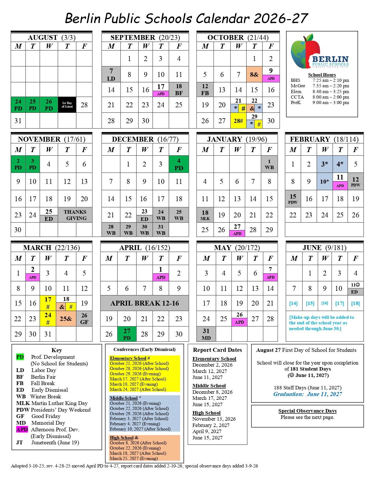 Berlin Public Schools  ct Calendar 26-27 Revised PDF