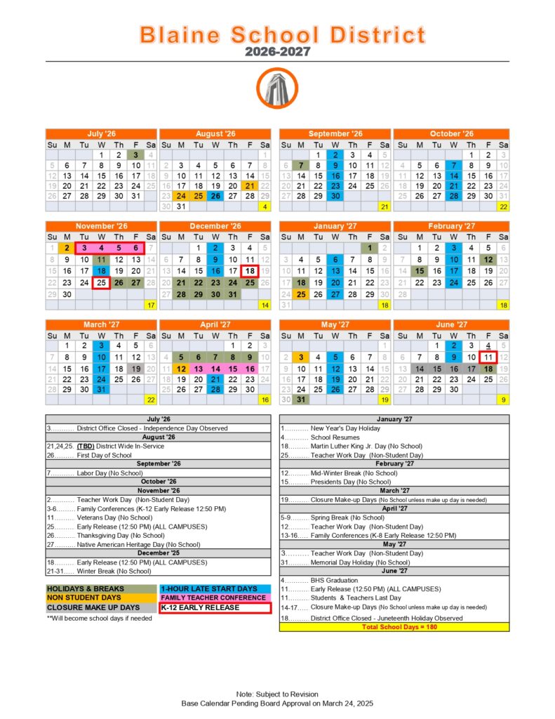 Blaine School District 2026-2027