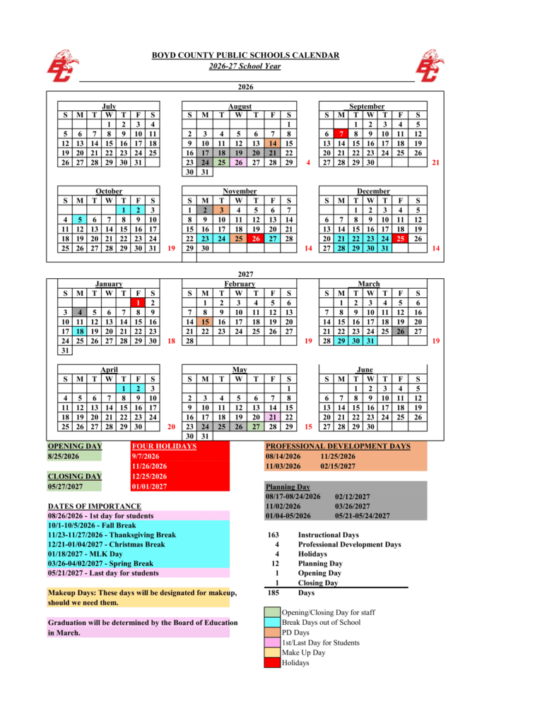 Boyd County Public Schools 26-27 Calendar