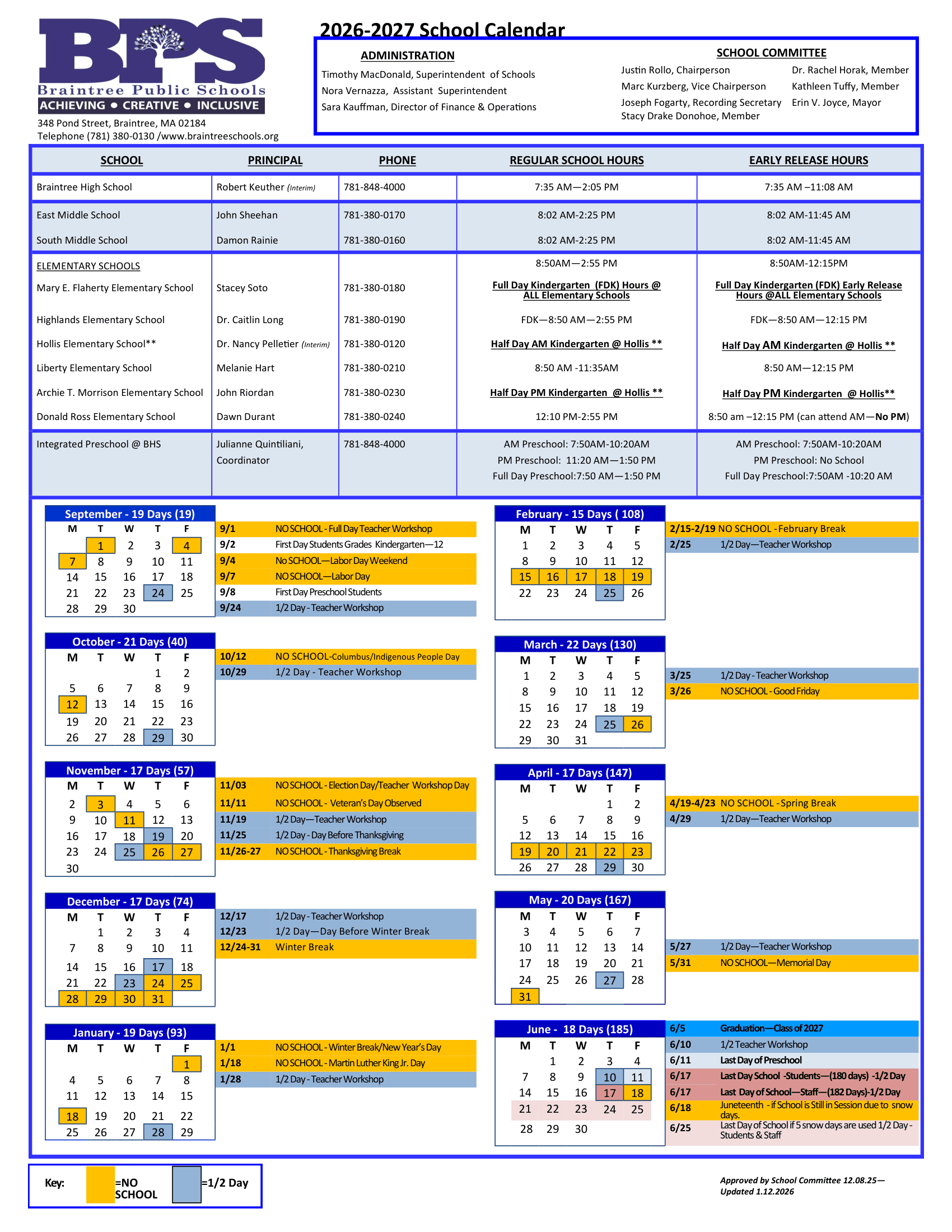 Braintree Public Schools Calendar 26-27 Revised [PDF] Logo