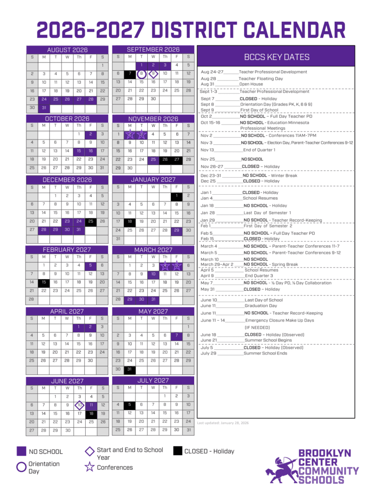Brooklyn Center Community Schools 26-27 Calendar