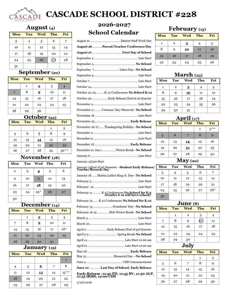 CASCADE SCHOOL DISTRICT #228 ,2026-27-