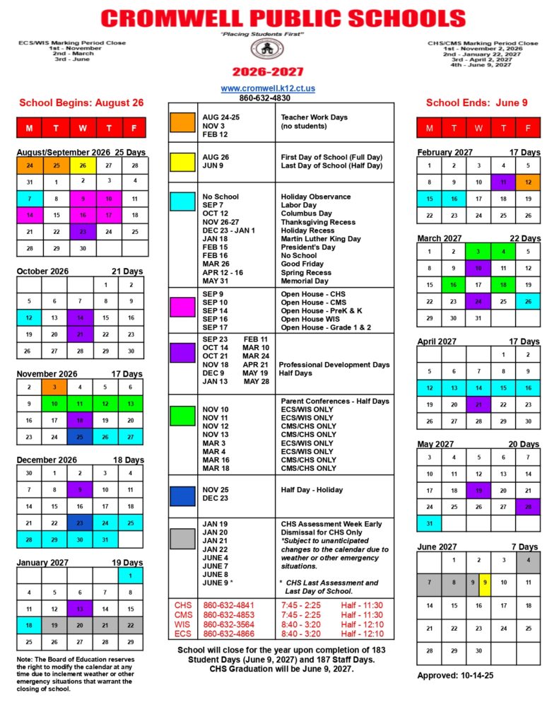 CROMWELL PUBLIC SCHOOLS 2026-2027