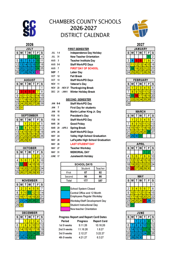 Chambers County Schools Calendar 26-27 Revised [PDF] Logo