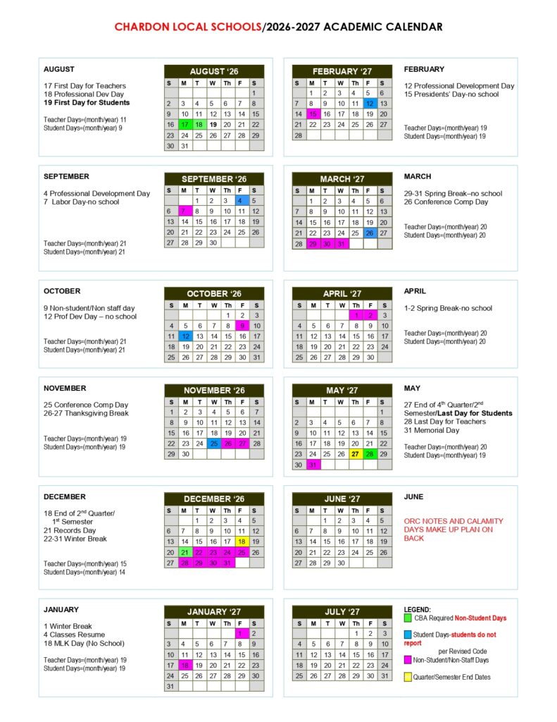 Chardon Local Schools 2026-2027...2