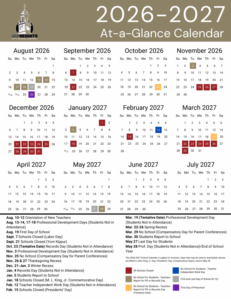 Cleveland Heights City School District 26-27 Calendar