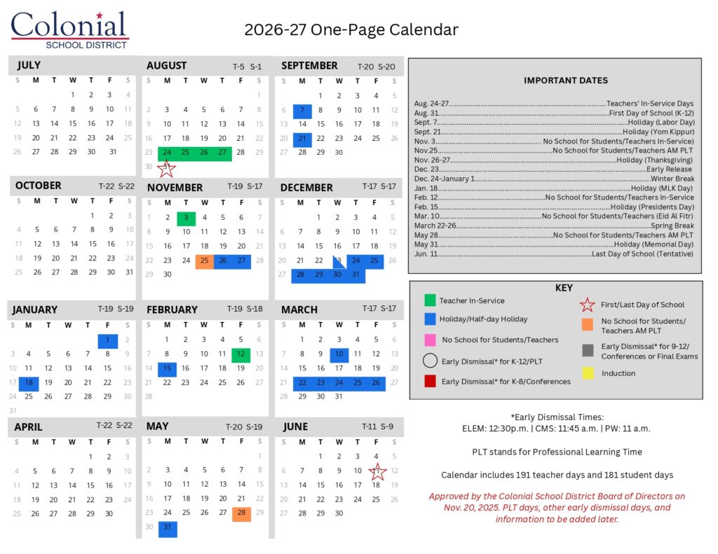 Colonial School District 2026-27