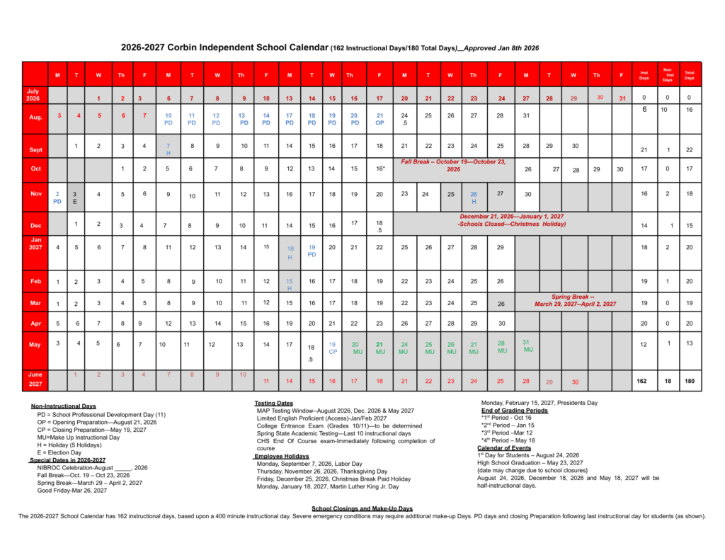 Corbin Independent School District 26-27 Calendar (1)