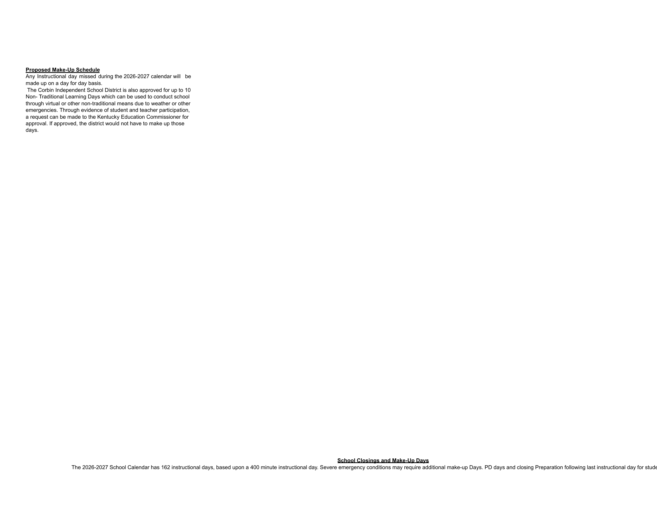 Corbin Independent School District  isd Calendar 26-27