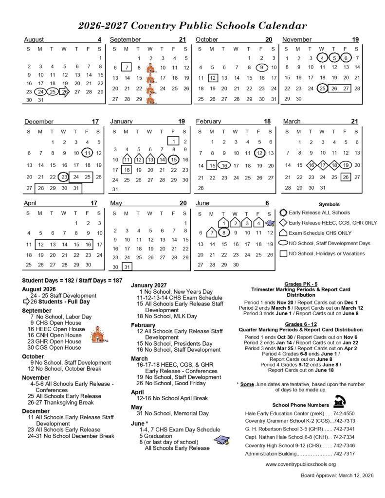 Coventry Public Schools 2026-2027