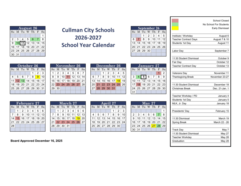 Cullman City Schools 26-27 Calendar