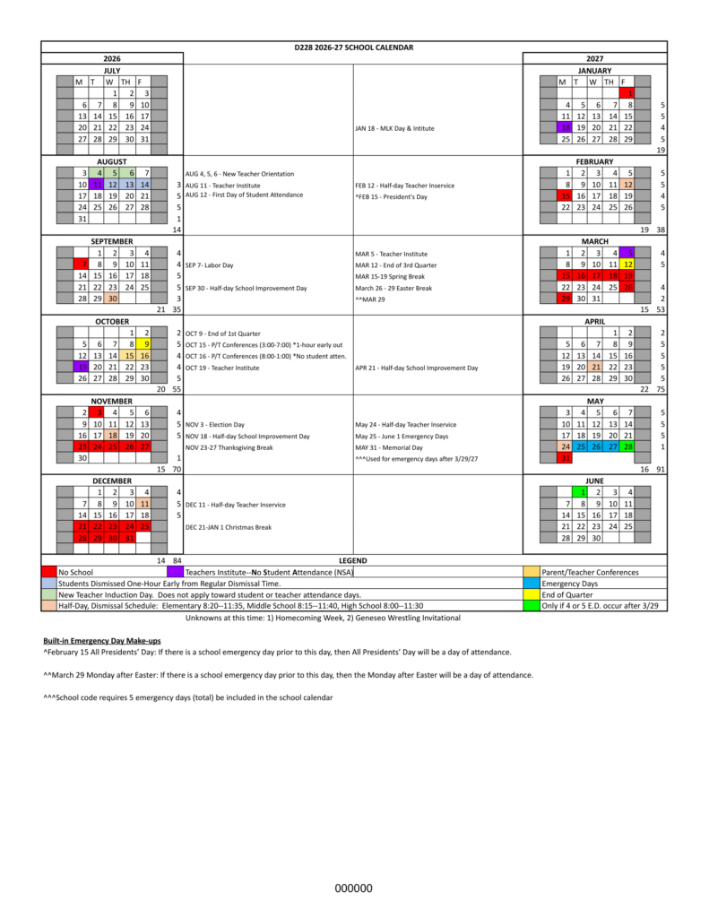 D228 School 26-27 Calendar