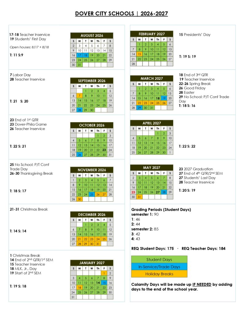 DOVER CITY SCHOOLS Calendar 2026-2027