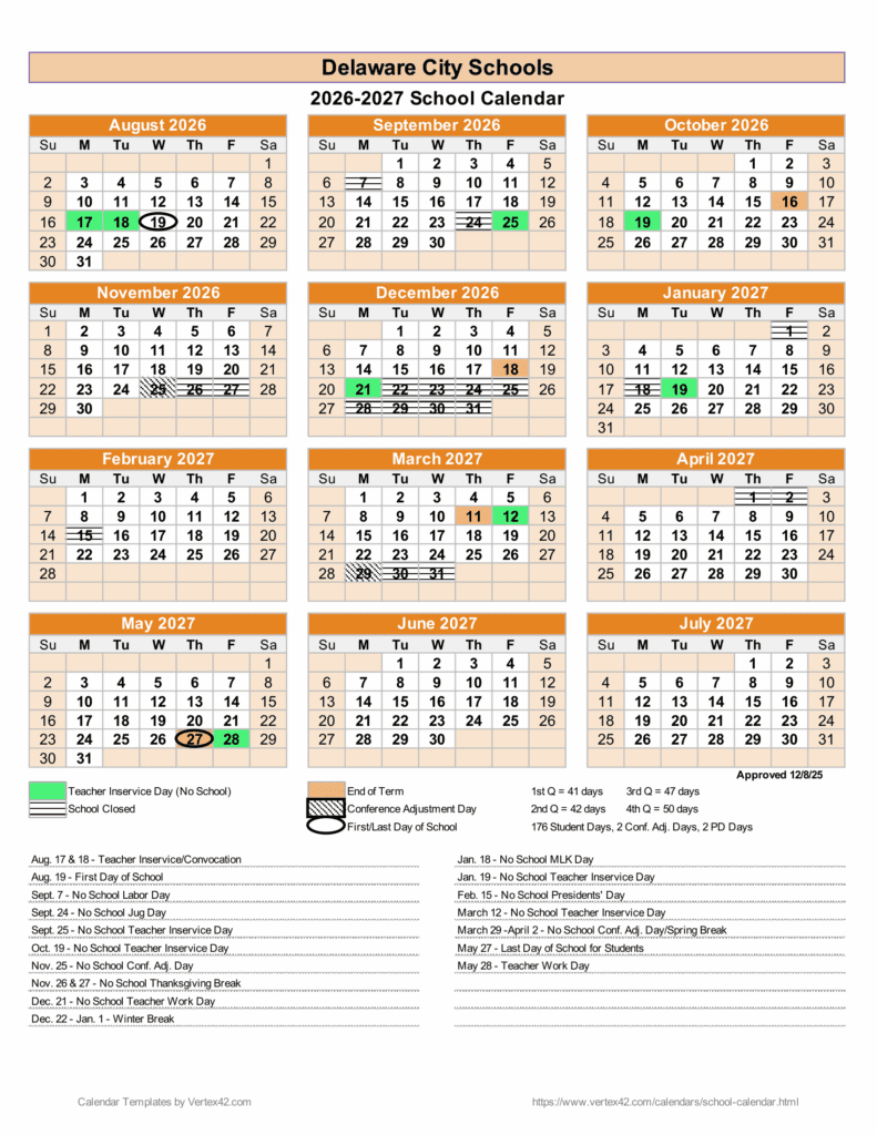 Delaware City Schools 26-27 Calendar