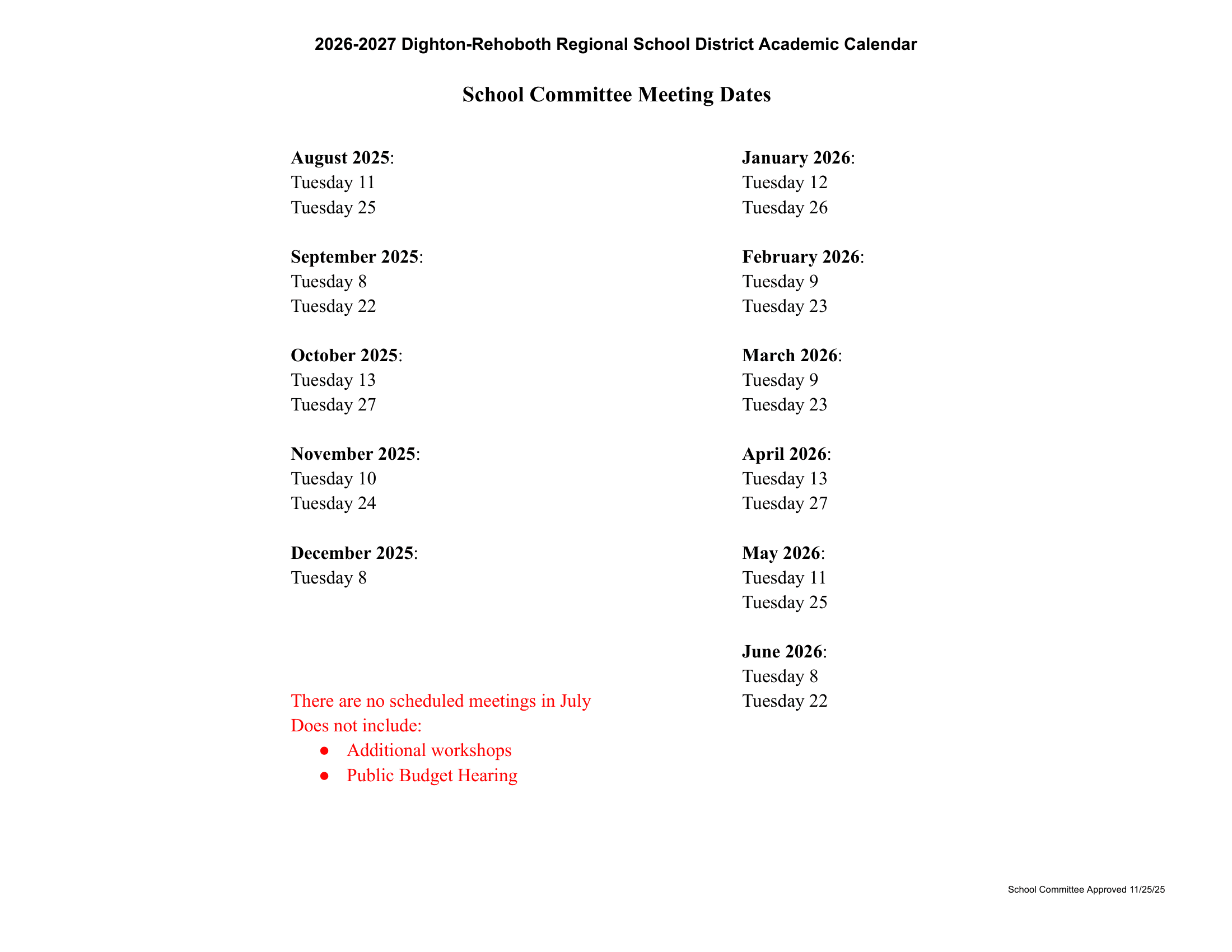 Dighton-Rehoboth Regional School District 26-27 Calendar Revised [PDF]