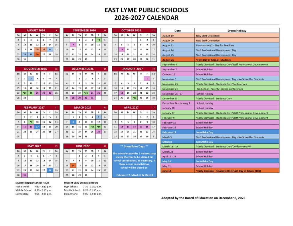 EAST LYME PUBLIC SCHOOLS 2026-2027