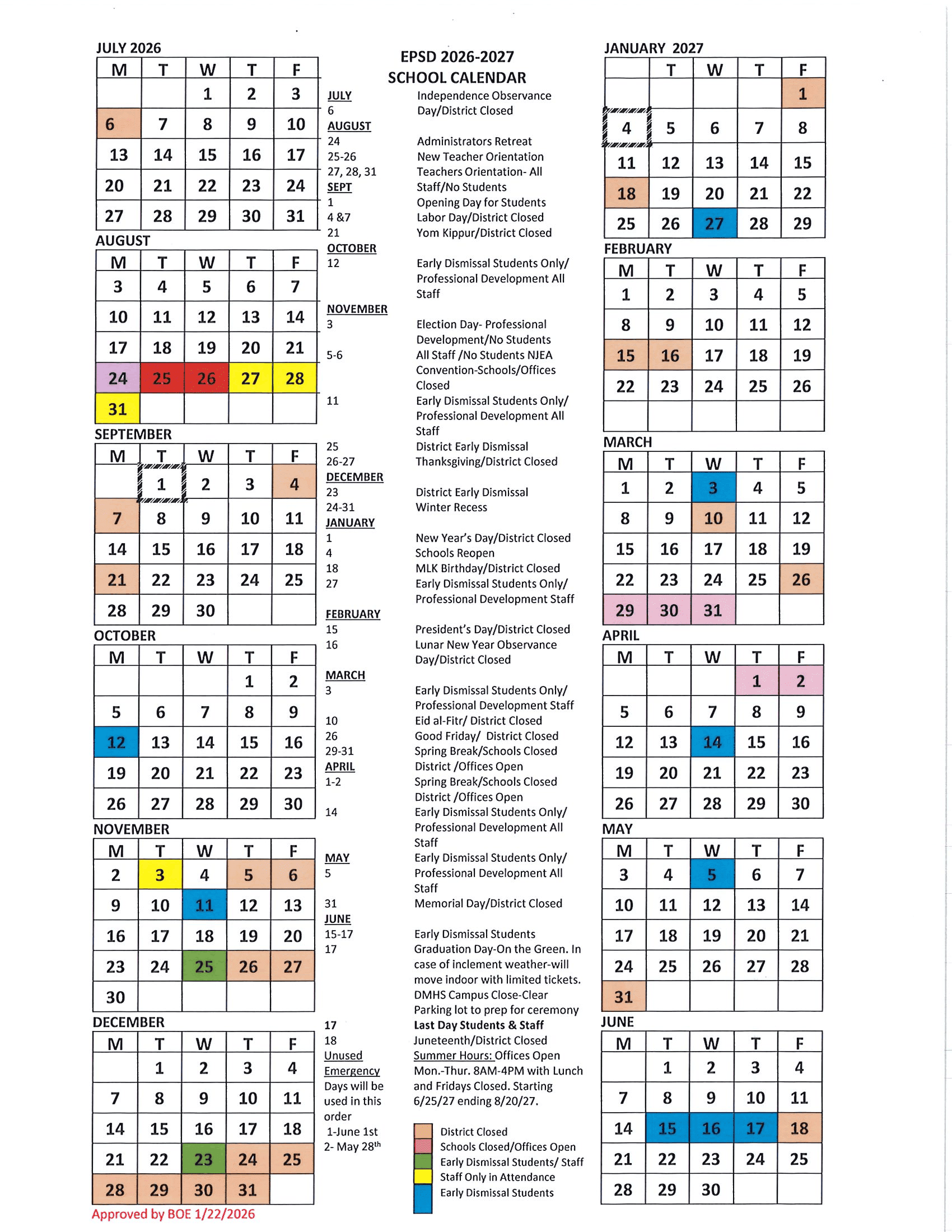 Englewood Public Schools NJ Calendar 26-27 Updates