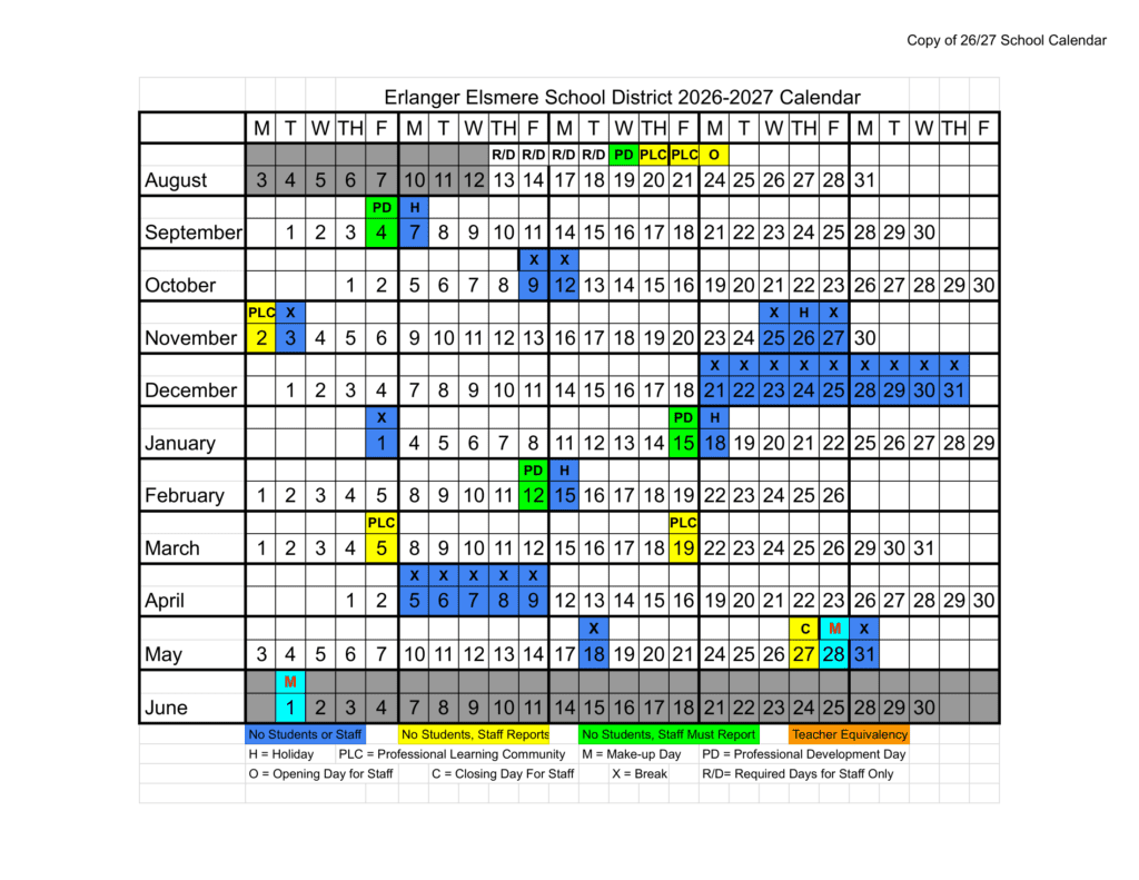 Erlanger Elsmere School District 26-27 Calendar
