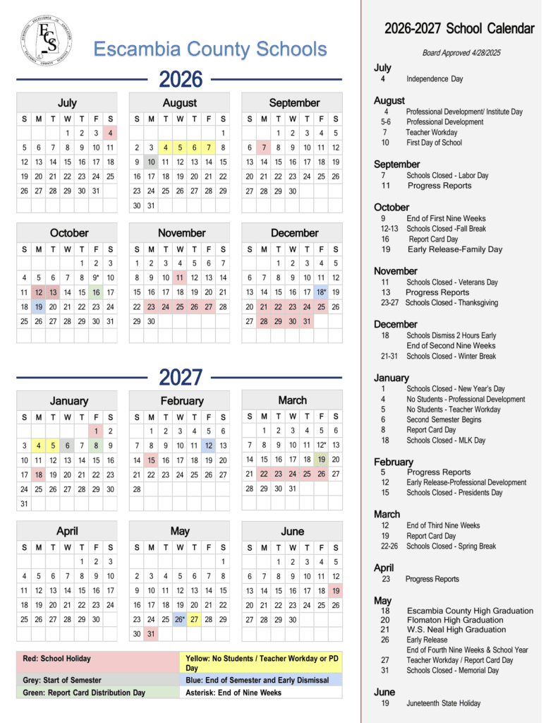 Escambia County Schools 26-27 Calendar