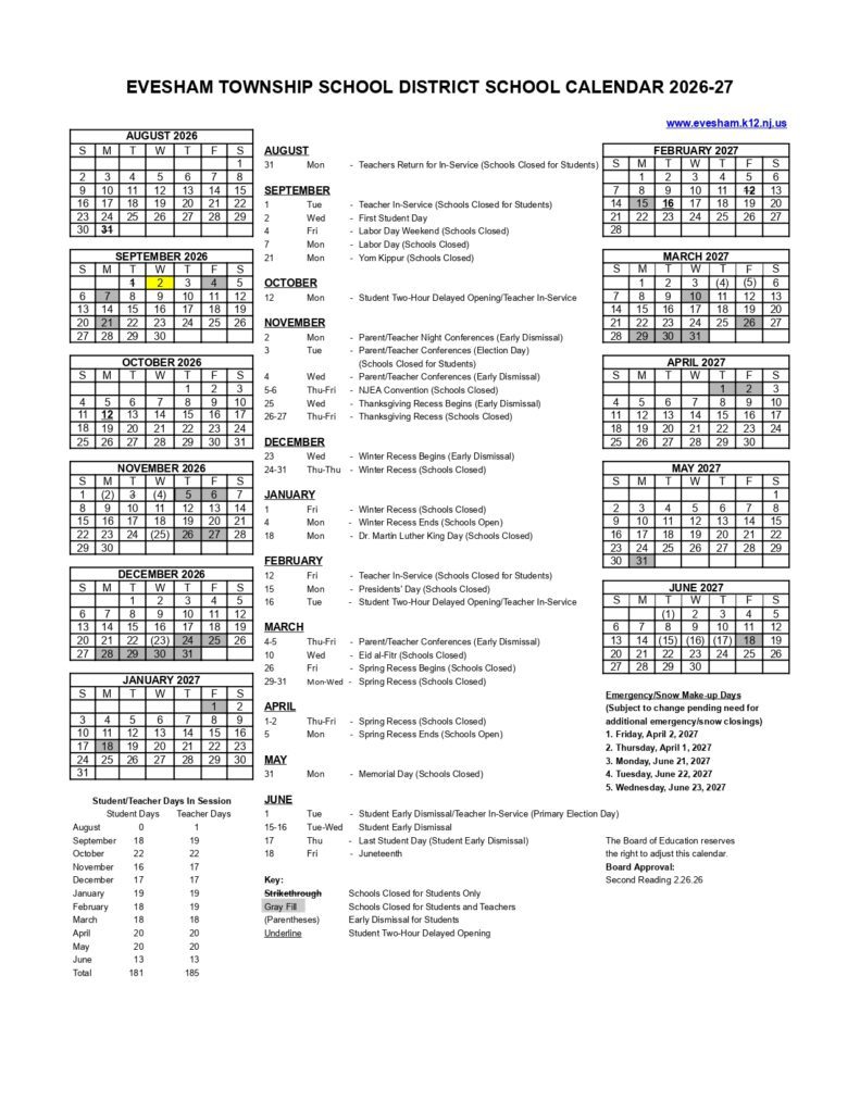 Evesham Township School District 2026-27