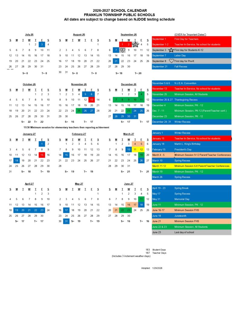 FRANKLIN TOWNSHIP PUBLIC SCHOOLs 2026-2027