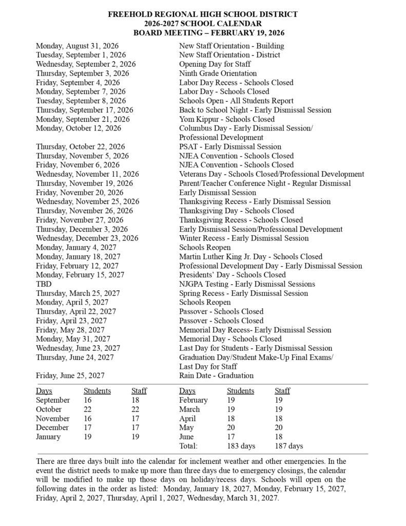 FREEHOLD REGIONAL HIGH SCHOOL DISTRICT 2026-2027....1