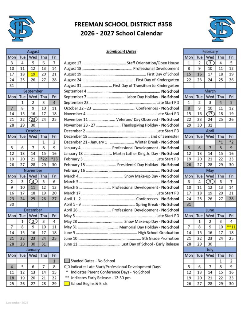 FREEMAN SCHOOL DISTRICT #358 2026-2027