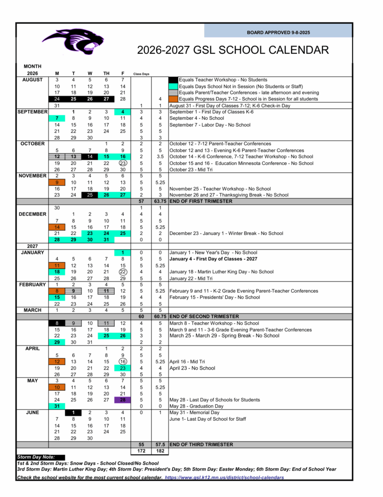 GSL School 26-27 Calendar