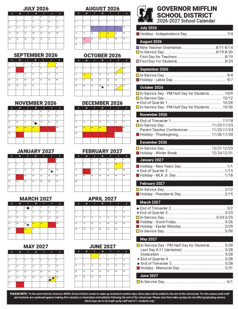 Governor Mifflin School District 2026-2027