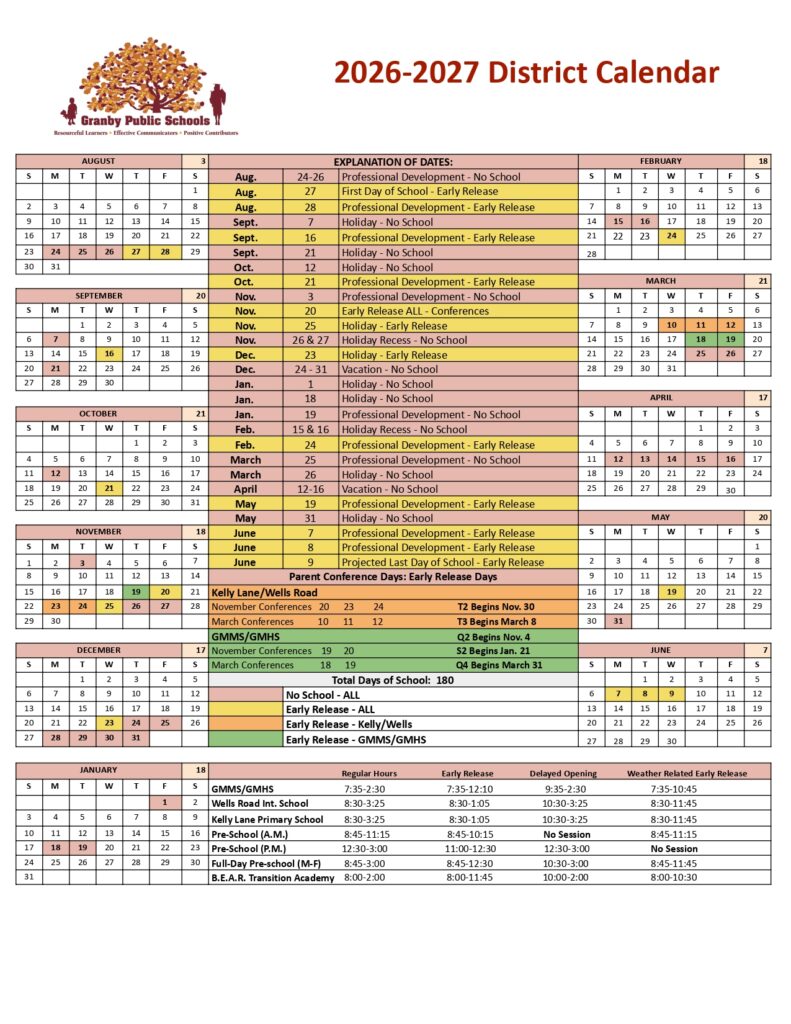 Granby Public Schools 2026-2027