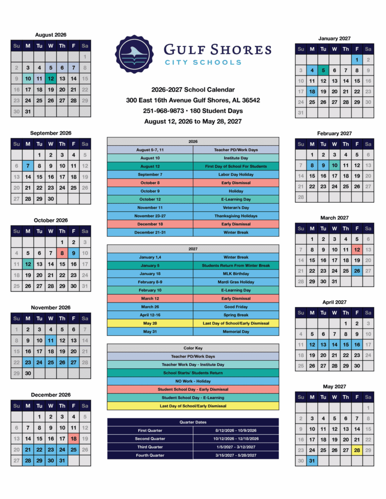 Gulf Shores City Schools 26-27 Calendar
