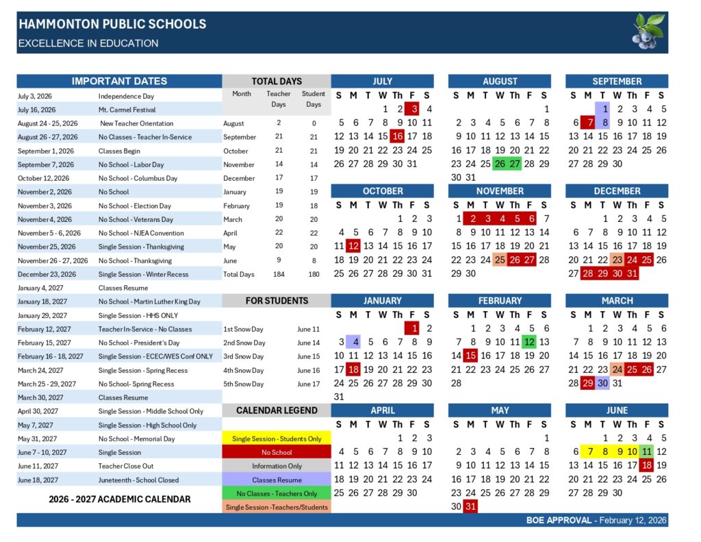 HAMMONTON PUBLIC SCHOOLS 2026-2027