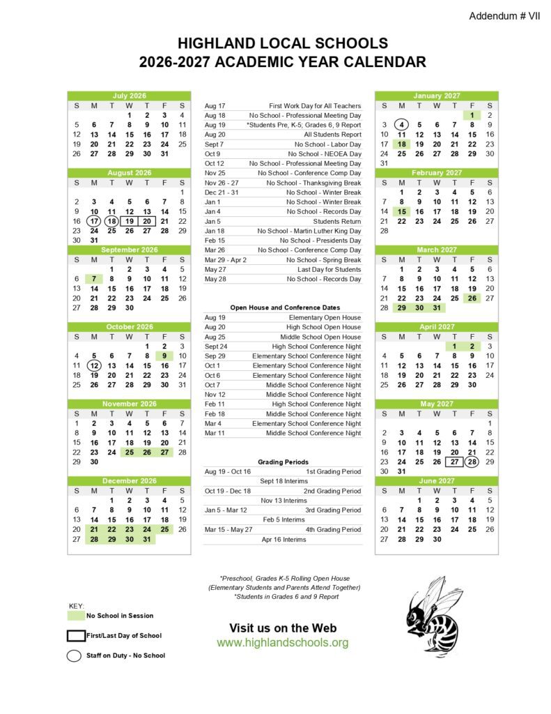 HIGHLAND LOCAL SCHOOLS 2026-2027